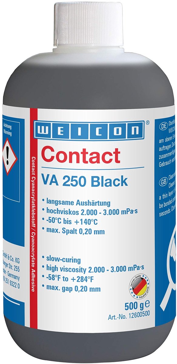 WEICON Contact VA 250 Zwart 500 g | Cyanoacrylaatlijm | Hittebestendig